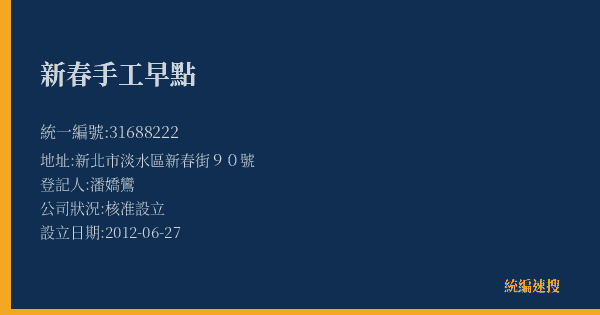 新春手工早點的照片-統編 31688222(新北市) 公司登記資料與營業項目詳細圖表