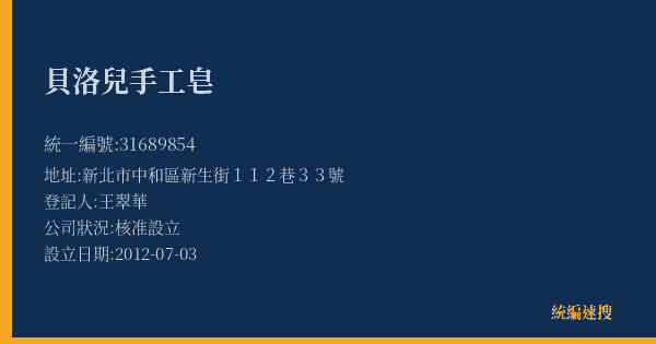 貝洛兒手工皂的照片-統編 31689854(新北市) 公司登記資料與營業項目詳細圖表
