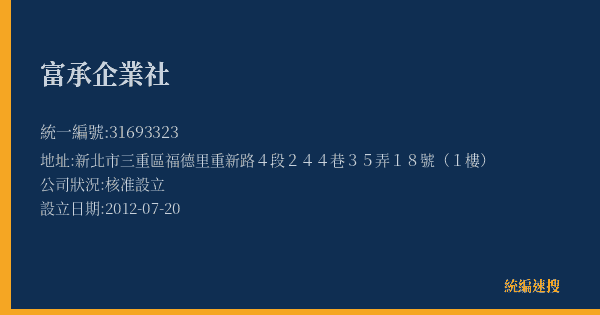 富承企業社的照片-統編 31693323(新北市) 公司登記資料與營業項目詳細圖表