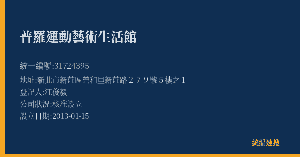 普羅運動藝術生活館的照片-統編 31724395(新北市) 公司登記資料與營業項目詳細圖表