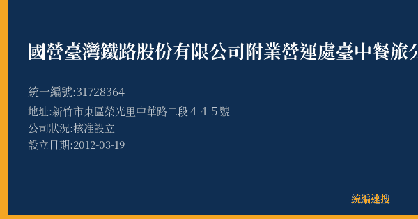 國營臺灣鐵路股份有限公司附業營運處臺中餐旅分處新竹販賣部的照片-統編 31728364(新竹市) 公司登記資料與營業項目詳細圖表