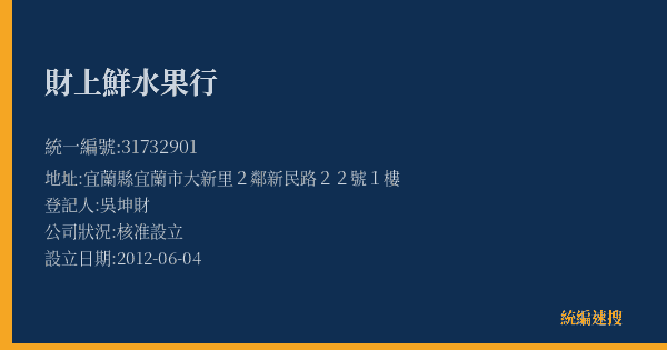 財上鮮水果行的照片-統編 31732901(宜蘭縣) 公司登記資料與營業項目詳細圖表