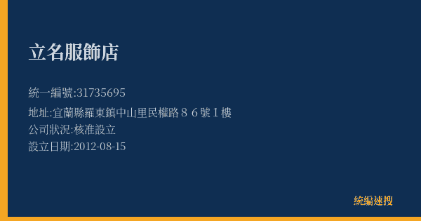立名服飾店的照片-統編 31735695(宜蘭縣) 公司登記資料與營業項目詳細圖表
