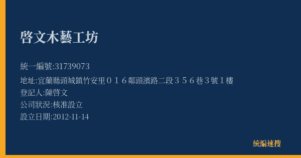啓文木藝工坊的照片-統編 31739073(宜蘭縣) 公司登記資料與營業項目詳細圖表