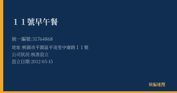 11號早午餐的照片-統編 31764868(桃園市) 公司登記資料與營業項目詳細圖表