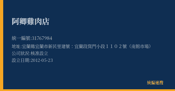 阿卿雞肉店的照片-統編 31767984(宜蘭縣) 公司登記資料與營業項目詳細圖表