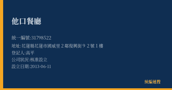 他口餐廳的照片-統編 31798522(花蓮縣) 公司登記資料與營業項目詳細圖表