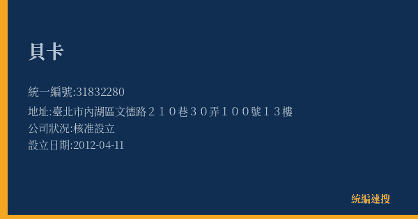 貝卡的照片-統編 31832280(臺北市) 公司登記資料與營業項目詳細圖表