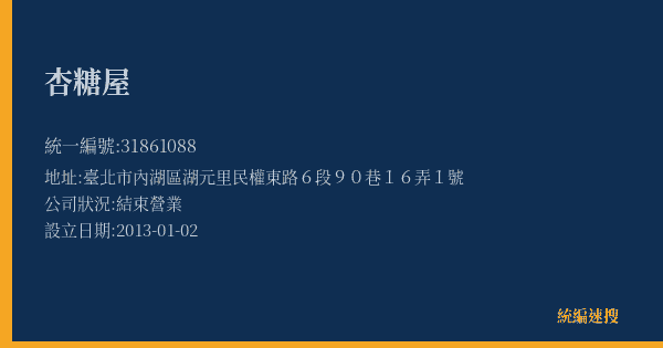 杏糖屋的照片-統編 31861088(臺北市) 公司登記資料與營業項目詳細圖表