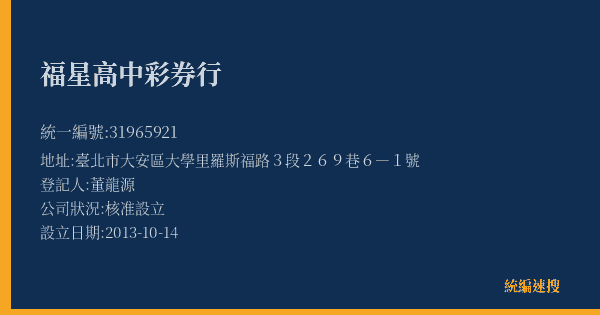 福星高中彩券行的照片-統編 31965921(臺北市) 公司登記資料與營業項目詳細圖表