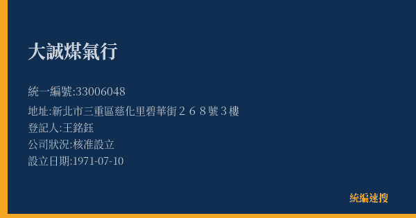 大誠煤氣行的照片-統編 33006048(新北市) 公司登記資料與營業項目詳細圖表