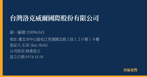 台灣洛克威爾國際股份有限公司的照片-統編 33096343(臺北市) 公司登記資料與營業項目詳細圖表