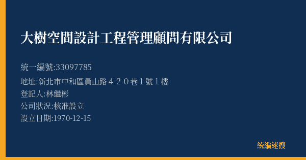 大樹空間設計工程管理顧問有限公司的照片-統編 33097785(新北市) 公司登記資料與營業項目詳細圖表