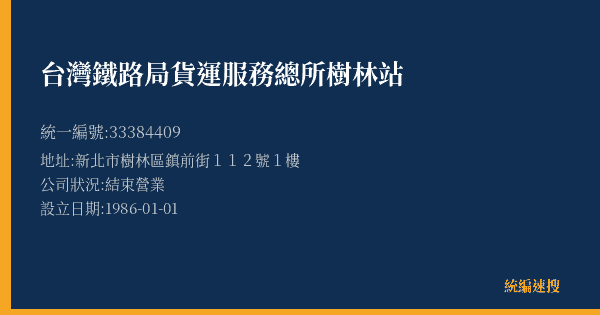 台灣鐵路局貨運服務總所樹林站的照片-統編 33384409(新北市) 公司登記資料與營業項目詳細圖表