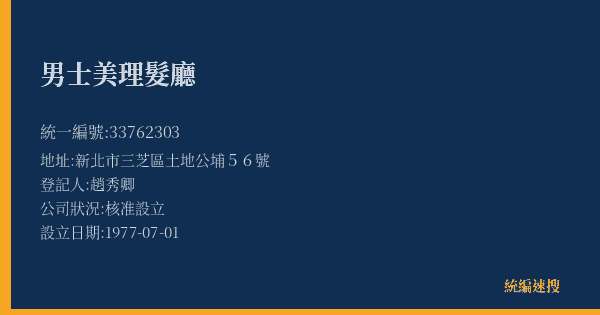 男士美理髮廳的照片-統編 33762303(新北市) 公司登記資料與營業項目詳細圖表