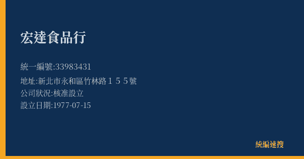 宏達食品行的照片-統編 33983431(新北市) 公司登記資料與營業項目詳細圖表