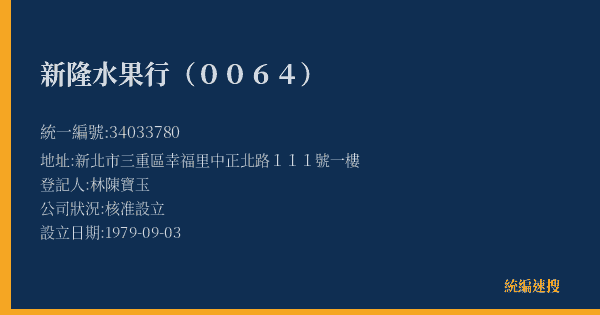 新隆水果行(0064)的照片-統編 34033780(新北市) 公司登記資料與營業項目詳細圖表