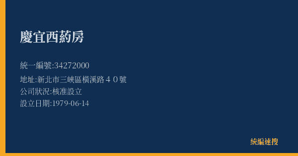 慶宜西葯房的照片-統編 34272000(新北市) 公司登記資料與營業項目詳細圖表