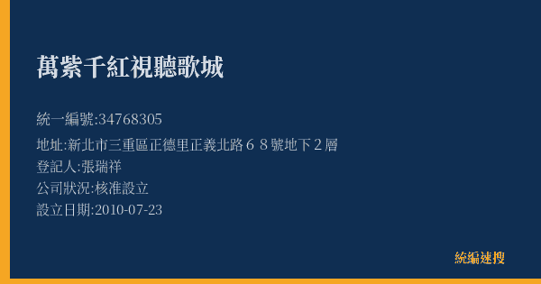 萬紫千紅視聽歌城的照片-統編 34768305(新北市) 公司登記資料與營業項目詳細圖表