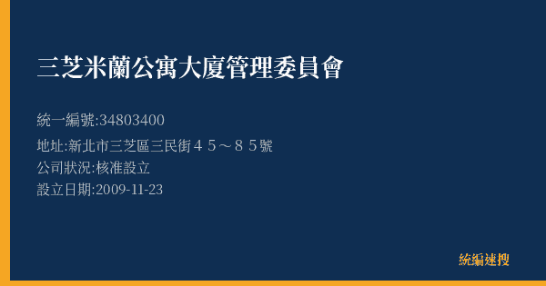 三芝米蘭公寓大廈管理委員會的照片-統編 34803400(新北市) 公司登記資料與營業項目詳細圖表