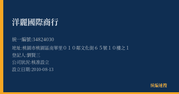 洋麗國際商行的照片-統編 34824030(桃園市) 公司登記資料與營業項目詳細圖表