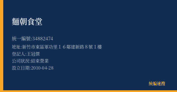 麵朝食堂的照片-統編 34882474(新竹市) 公司登記資料與營業項目詳細圖表