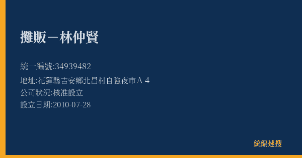 攤販-林仲賢的照片-統編 34939482(花蓮縣) 公司登記資料與營業項目詳細圖表