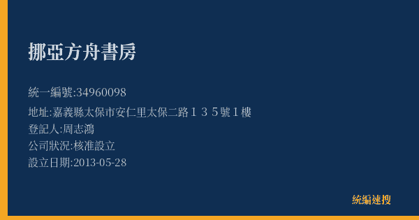 挪亞方舟書房的照片-統編 34960098(嘉義縣) 公司登記資料與營業項目詳細圖表