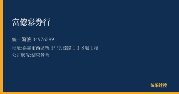 富億彩券行的照片-統編 34976599(嘉義市) 公司登記資料與營業項目詳細圖表