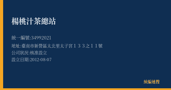 楊桃汁茶總站的照片-統編 34992021(臺南市) 公司登記資料與營業項目詳細圖表