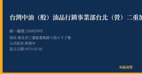 台灣中油(股)油品行銷事業部台北(營)二重加油站的照片-統編 35005993(新北市) 公司登記資料與營業項目詳細圖表