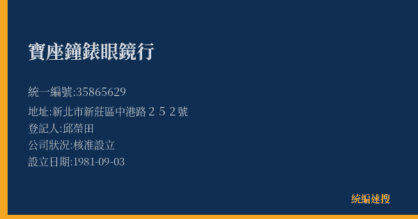 寶座鐘錶眼鏡行的照片-統編 35865629(新北市) 公司登記資料與營業項目詳細圖表