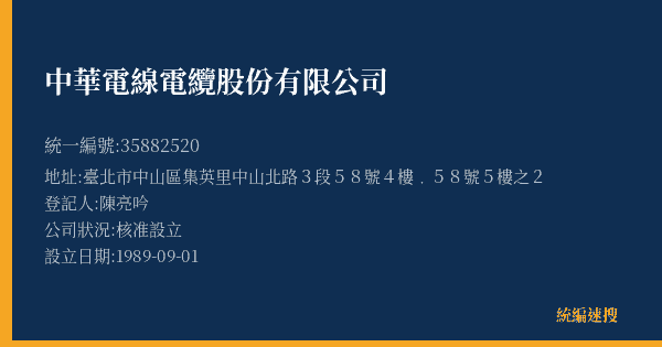 中華電線電纜股份有限公司的照片-統編 35882520(臺北市) 公司登記資料與營業項目詳細圖表