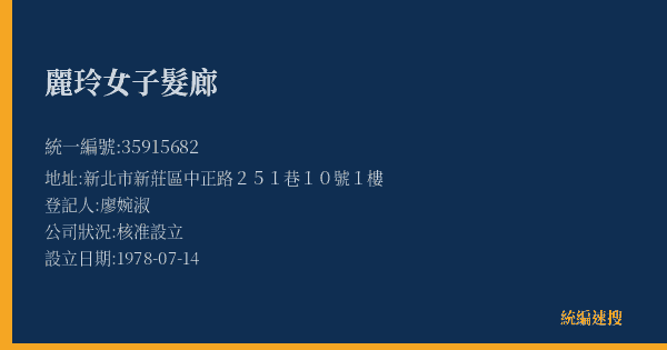 麗玲女子髮廊的照片-統編 35915682(新北市) 公司登記資料與營業項目詳細圖表