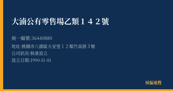 大湳公有零售場乙類142號的照片-統編 36440880(桃園市) 公司登記資料與營業項目詳細圖表