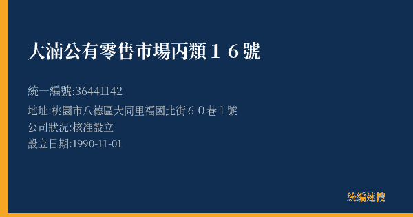 大湳公有零售市場丙類16號的照片-統編 36441142(桃園市) 公司登記資料與營業項目詳細圖表