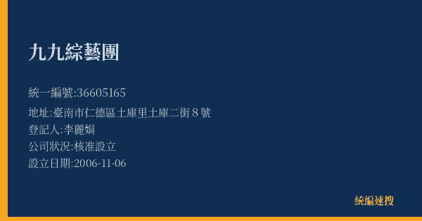 九九綜藝團的照片-統編 36605165(臺南市) 公司登記資料與營業項目詳細圖表