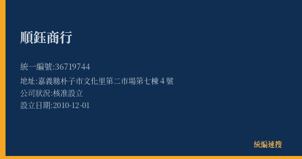順鈺商行的照片-統編 36719744(嘉義縣) 公司登記資料與營業項目詳細圖表