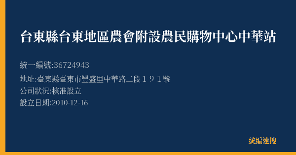 台東縣台東地區農會附設農民購物中心中華站的照片-統編 36724943(臺東縣) 公司登記資料與營業項目詳細圖表
