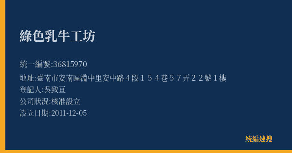 綠色乳牛工坊的照片-統編 36815970(臺南市) 公司登記資料與營業項目詳細圖表
