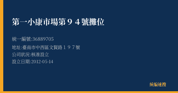 第一小康市場第94號攤位的照片-統編 36889705(臺南市) 公司登記資料與營業項目詳細圖表