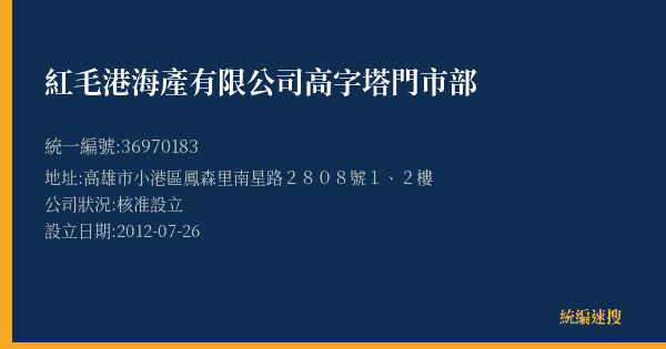 紅毛港海產有限公司高字塔門市部的照片-統編 36970183(高雄市) 公司登記資料與營業項目詳細圖表