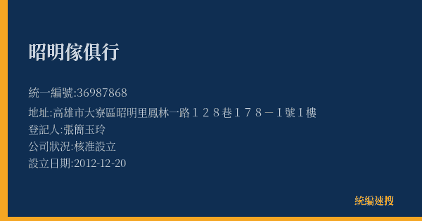 昭明傢俱行的照片-統編 36987868(高雄市) 公司登記資料與營業項目詳細圖表