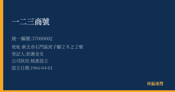 一二三商號的照片-統編 37000002(新北市) 公司登記資料與營業項目詳細圖表