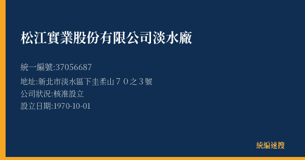 松江實業股份有限公司淡水廠的照片-統編 37056687(新北市) 公司登記資料與營業項目詳細圖表