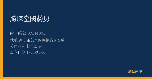 勝琛堂國葯房的照片-統編 37144303(新北市) 公司登記資料與營業項目詳細圖表