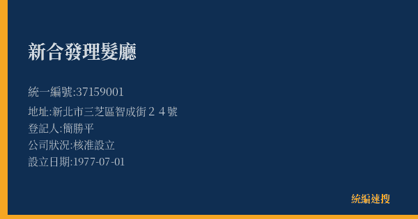 新合發理髮廳的照片-統編 37159001(新北市) 公司登記資料與營業項目詳細圖表