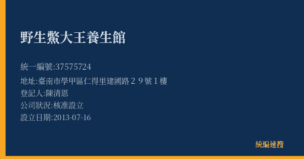 野生鱉大王養生館的照片-統編 37575724(臺南市) 公司登記資料與營業項目詳細圖表