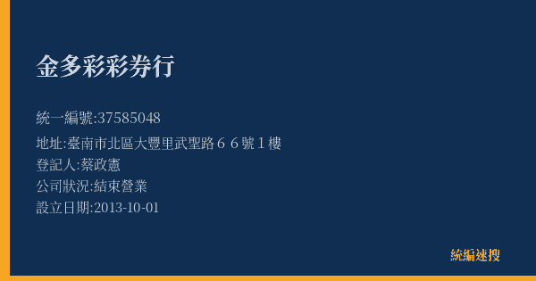 金多彩彩券行的照片-統編 37585048(臺南市) 公司登記資料與營業項目詳細圖表
