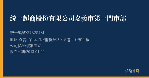 統一超商股份有限公司嘉義市第一門市部的照片-統編 37628481(嘉義市) 公司登記資料與營業項目詳細圖表